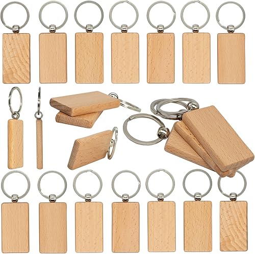 TFoRibbon 50 llaveros de madera en blanco con grabado de madera (rectángulo)