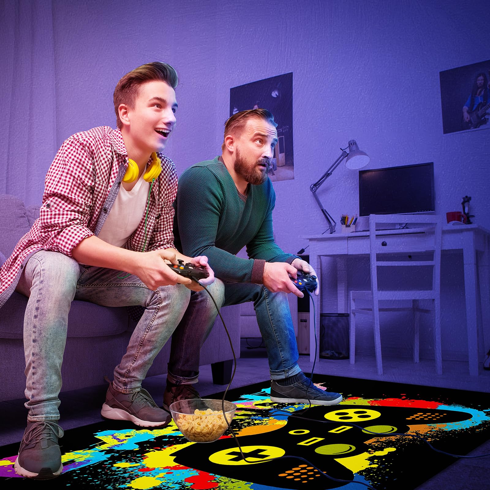 Tapis 3D Gamepad Motif de Manette de Jeu 140 x 180 cm, Tapis Manette De Jeux Coloré et Moderne De Grande Surface en et Antidérapante, Idéal pour Salon, Chambre De Garçon et Chambre d'Adolescent (A)
