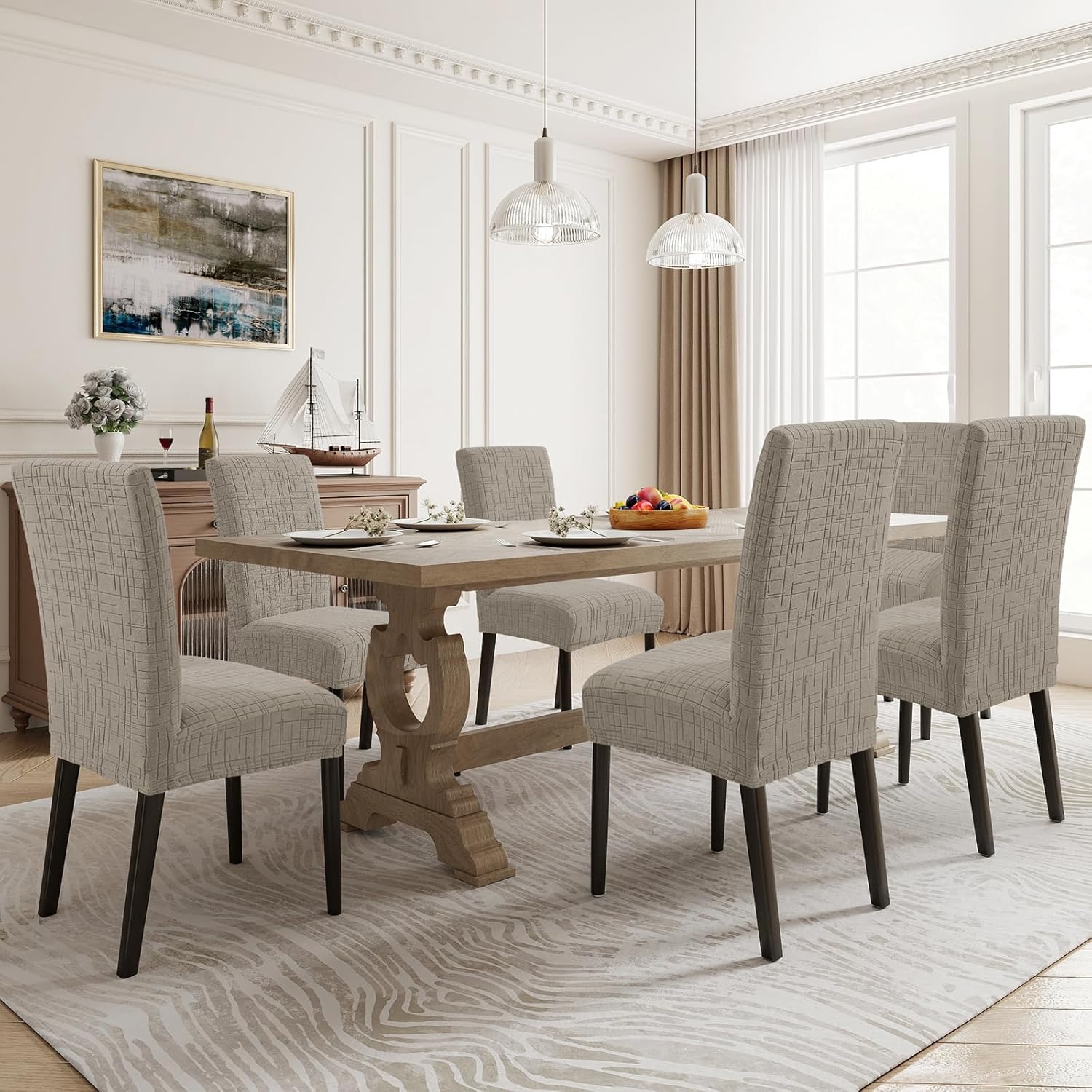 Dining Room Chair Covers Set of 6, Stretch Chair Covers, Washable Dining Chair Slipcovers, Kitchen Chair Covers, Parsons Chair Slipcover for Home, Restaurant, Banquet (Khaki)