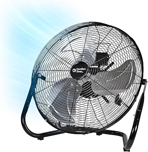 Comfort Zone - Ventilador de piso industrial de alta velocidad de 18 pulgadas de alta resistencia de 3 velocidades, construcción metálica y aspas de