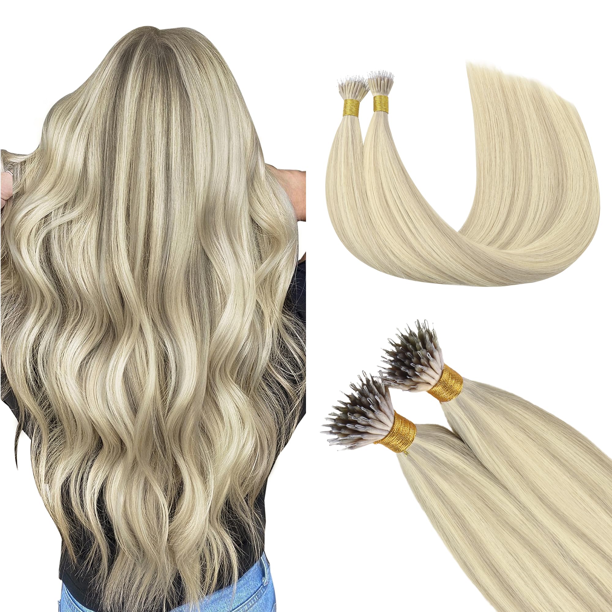 GOO GOO Nano Hair Extensions Real Human Hair, Nano Beads Hair Extensions