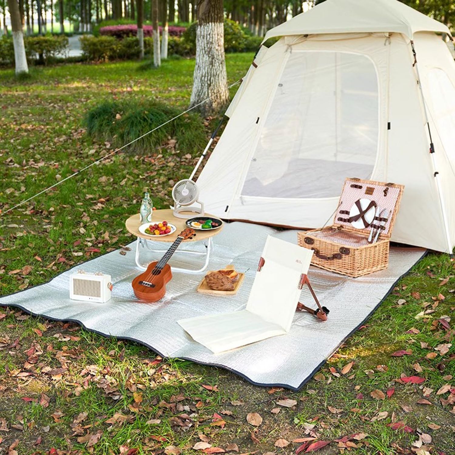 Esterilla de Aluminio para Camping, Tapete de Espuma Picnic Mat, Manta Picnic Impermeable, Manta Aislante Ultraligera,Almohadilla para Dormir de Espuma, Bolsa de Viaje