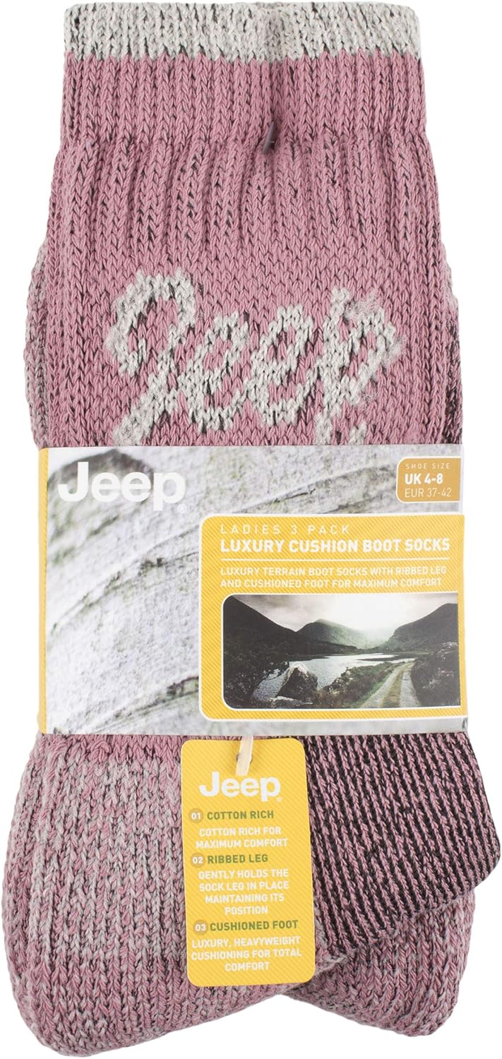 JEEP TERRAIN - 3 Pairs Cotton Walking Hiking Socks for Ladies - Padded Breathable Anti Blister Athletic Outdoor Performance Trekking Crew Socks for Women 3 81mUTFemuuL. AC SL1500