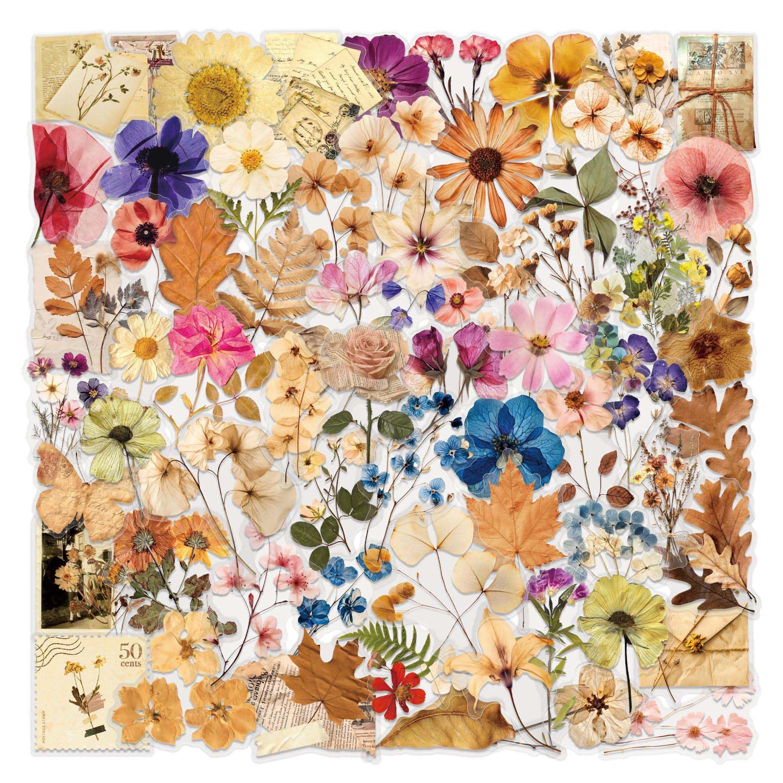 Transparent Flora Scrapbook Stickers Aesthetic Flowers Stickers(100)