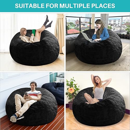 Miniatura 5 de cjc Funda gigante para silla de puf de piel para niños y adultos, (sin relleno), muebles de sala de estar, grande, redondo, suave, esponjoso, de