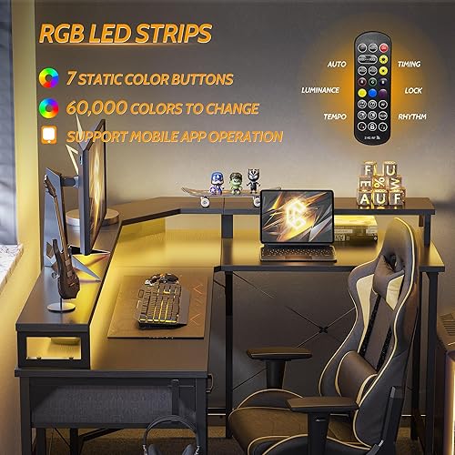 Miniatura 4 de CubiCubi Escritorio en forma de L, escritorio de esquina de 55.1 pulgadas para computadora con estantes de almacenamiento, escritorio de oficina en