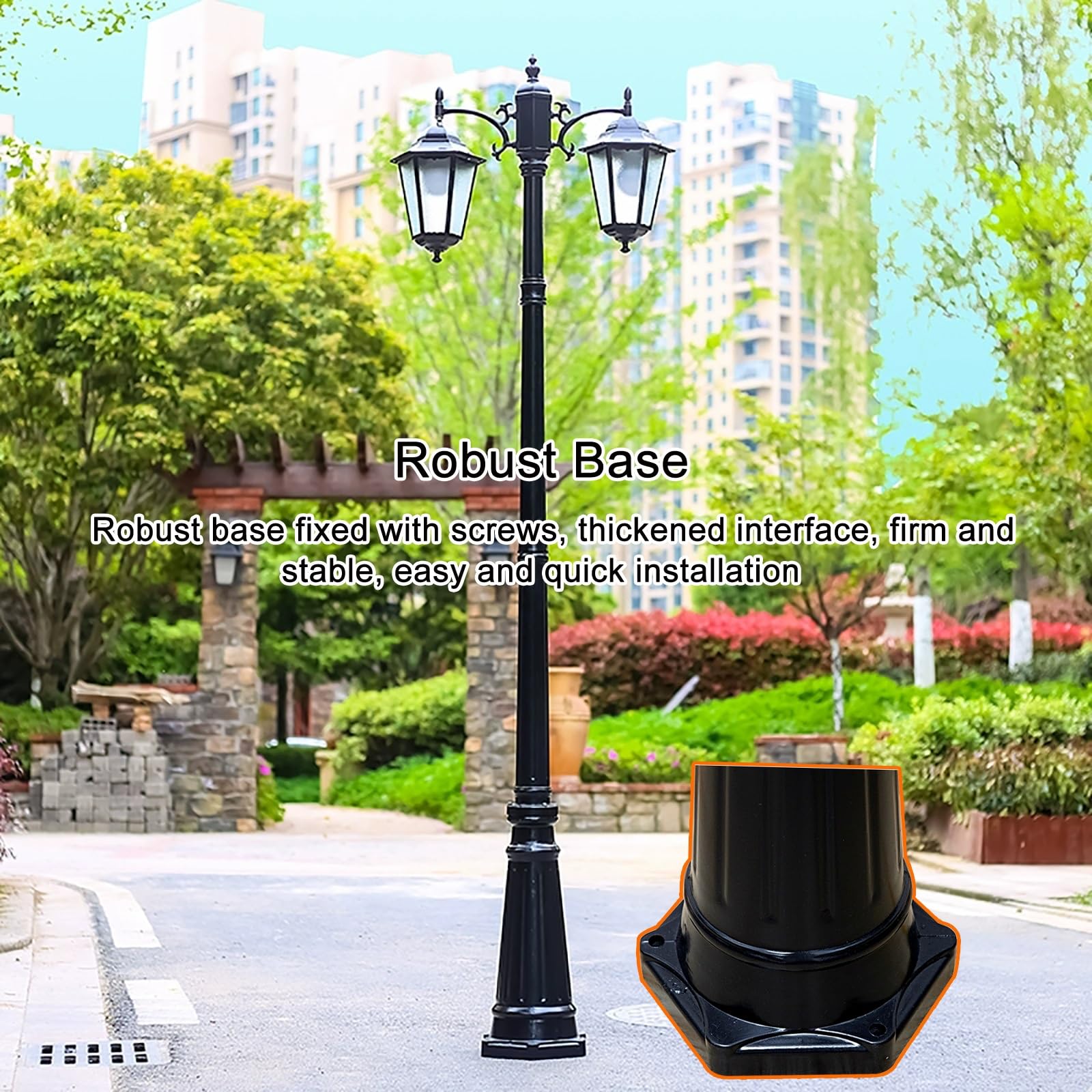 Lampa zewnętrzna, słup oświetlenia ulicznego na zewnątrz do oświetlenia oprawy z podwójną głowicą, odlewane aluminiowe słupki solarne lampy uliczne wodoodporne, idealne na podwórko, ganek