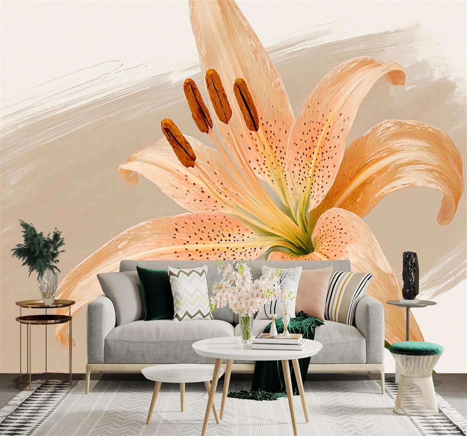 XLMING Simple Three Dimensional Beautiful Lilies Art 3D Wallpaper Premium Textured Silk Study Dining Living Room Bedroom Sofa TV Wall Easy Install-350cm×256cm