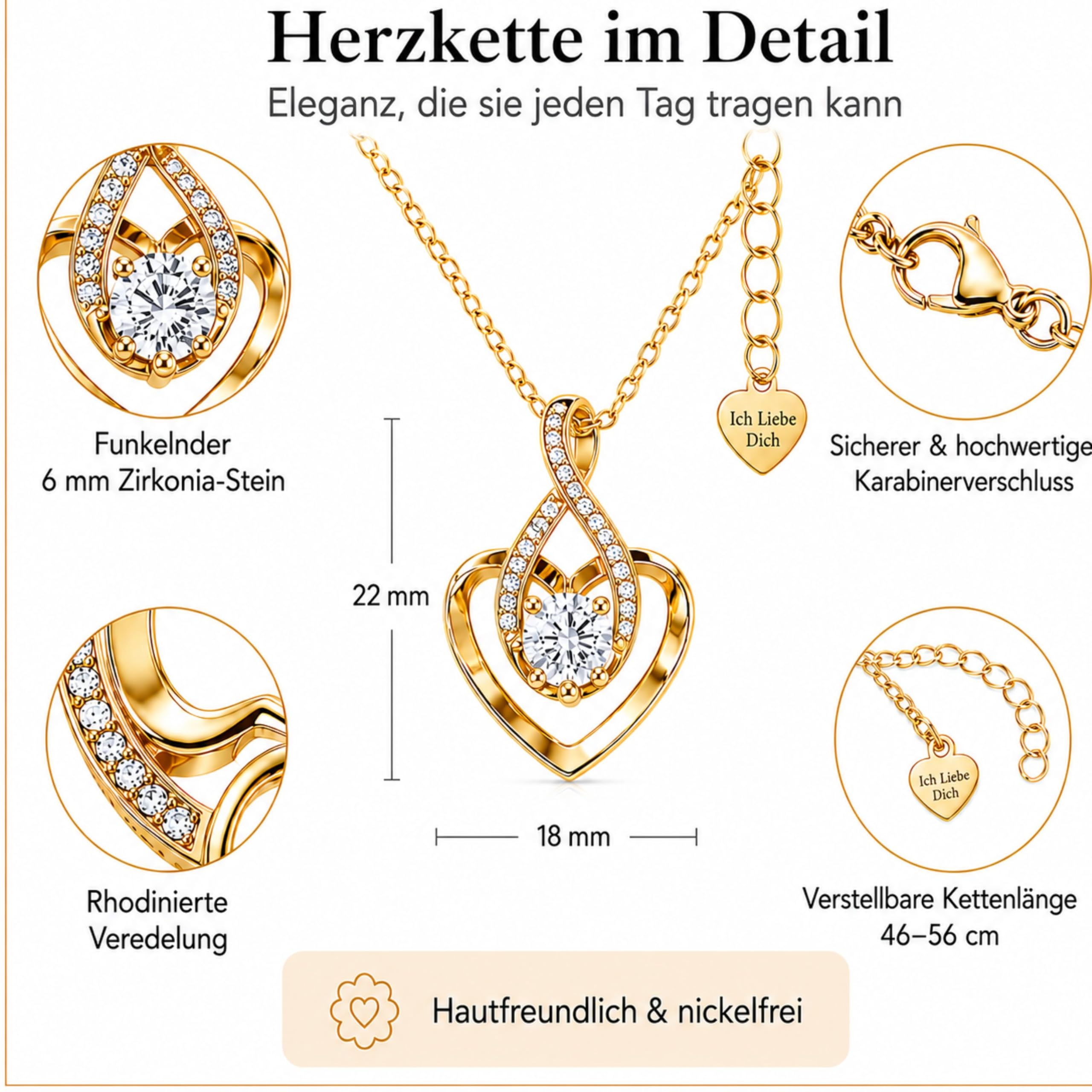Geburtstagsgeschenke für Frauen,Gelbgold Beschichtet Herzkette für Freundin, Geschenkset frauen, Liebevolle Jahrestag Geschenk für Sie, Weihnacht, Valentinstag,An Meinen Schatz Kette