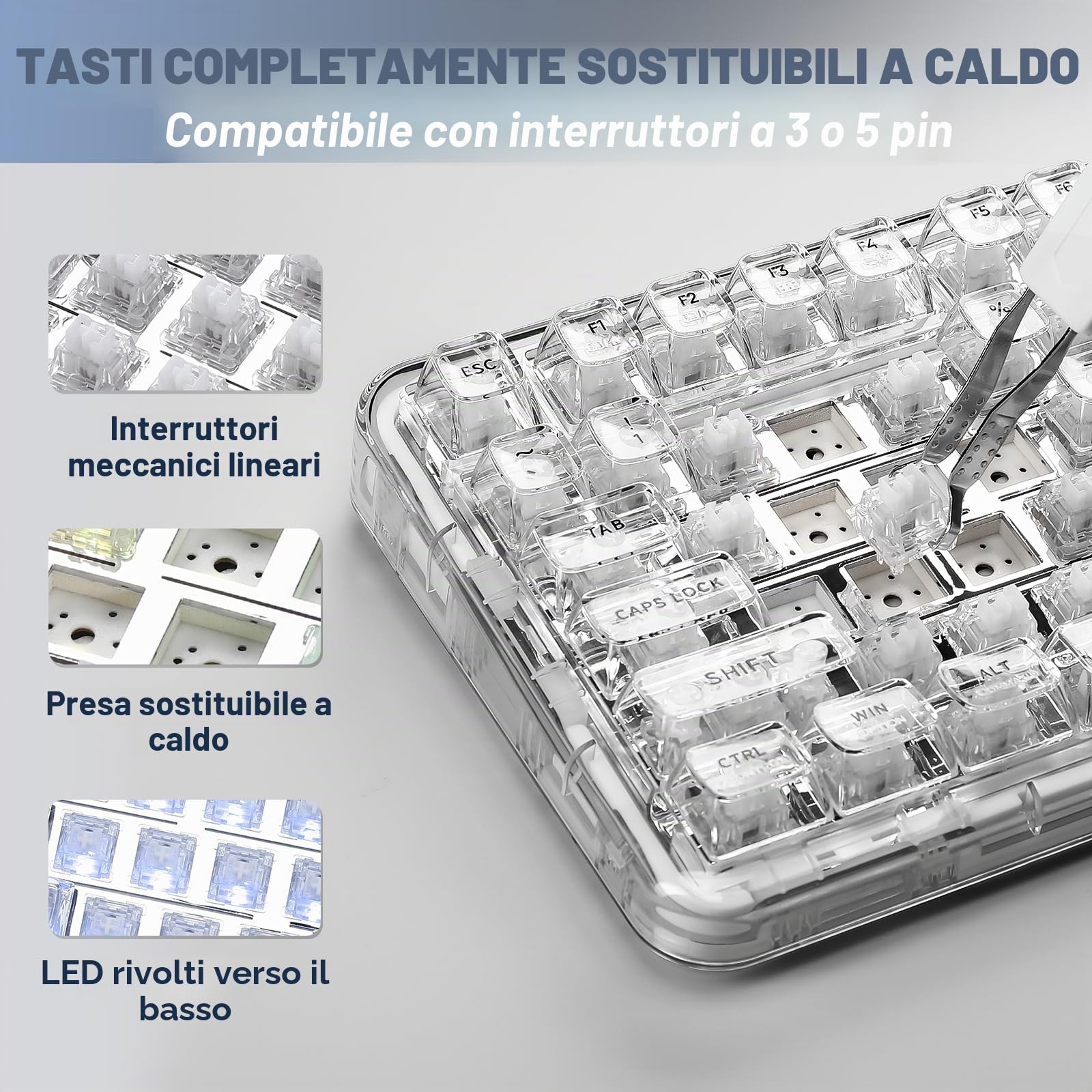 YUNZII X98 Tastiera Meccanica Wireless da Gioco con Manopola, Tri-mode BT5.0/2,4 Ghz/USB-C, Interruttore Prelubrificato, Guarnizione di Montaggio RGB Retroilluminata per Win/Mac (Bianco, Snow Switch)
