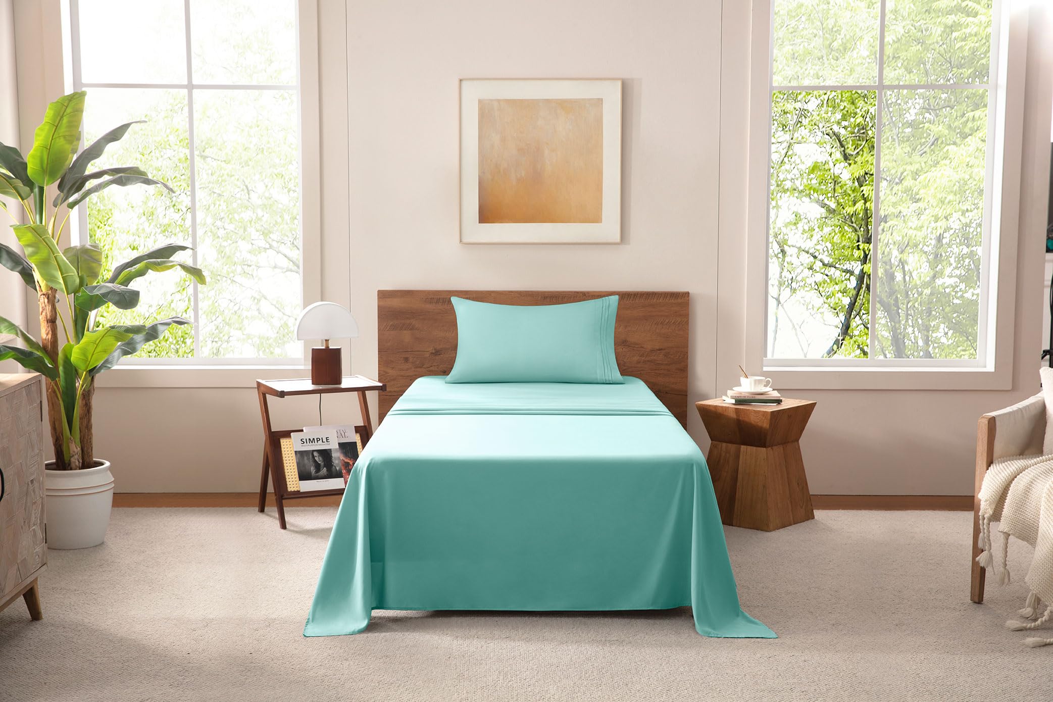 MISSQ Twin Size Bed Sheets Set - Cooling Extra Soft Wrinkle Fade Resistant Hypoallergenic - 4 Piece Hotel