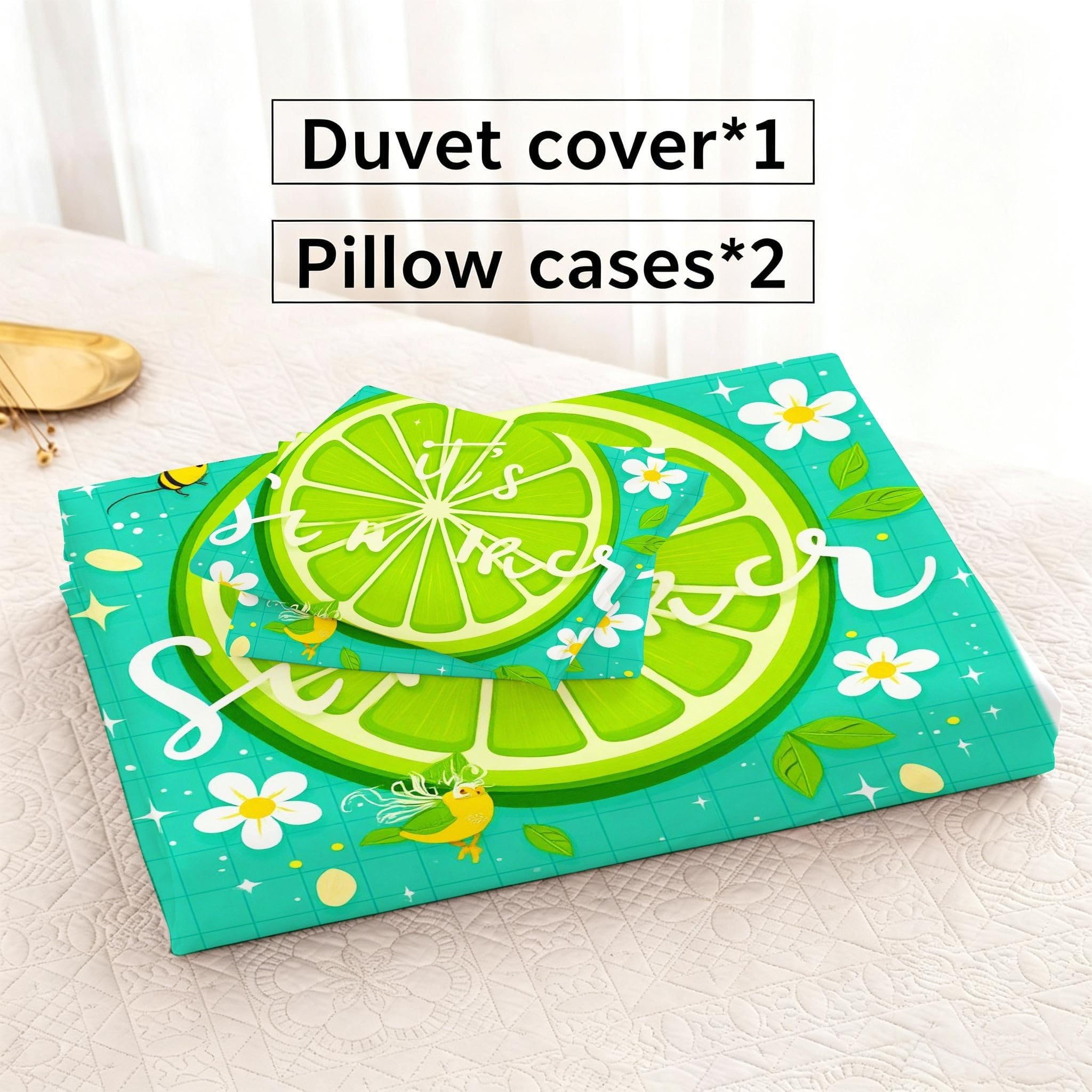 Copripiumino Matrimoniale Limone Verde 260x240, AW7350 | Traspiranti Durevoli Microfibra, per Tutta la Famiglia, Matrimoniale, per Tutte le Stagioni, con 2 Federe 50x80 cm