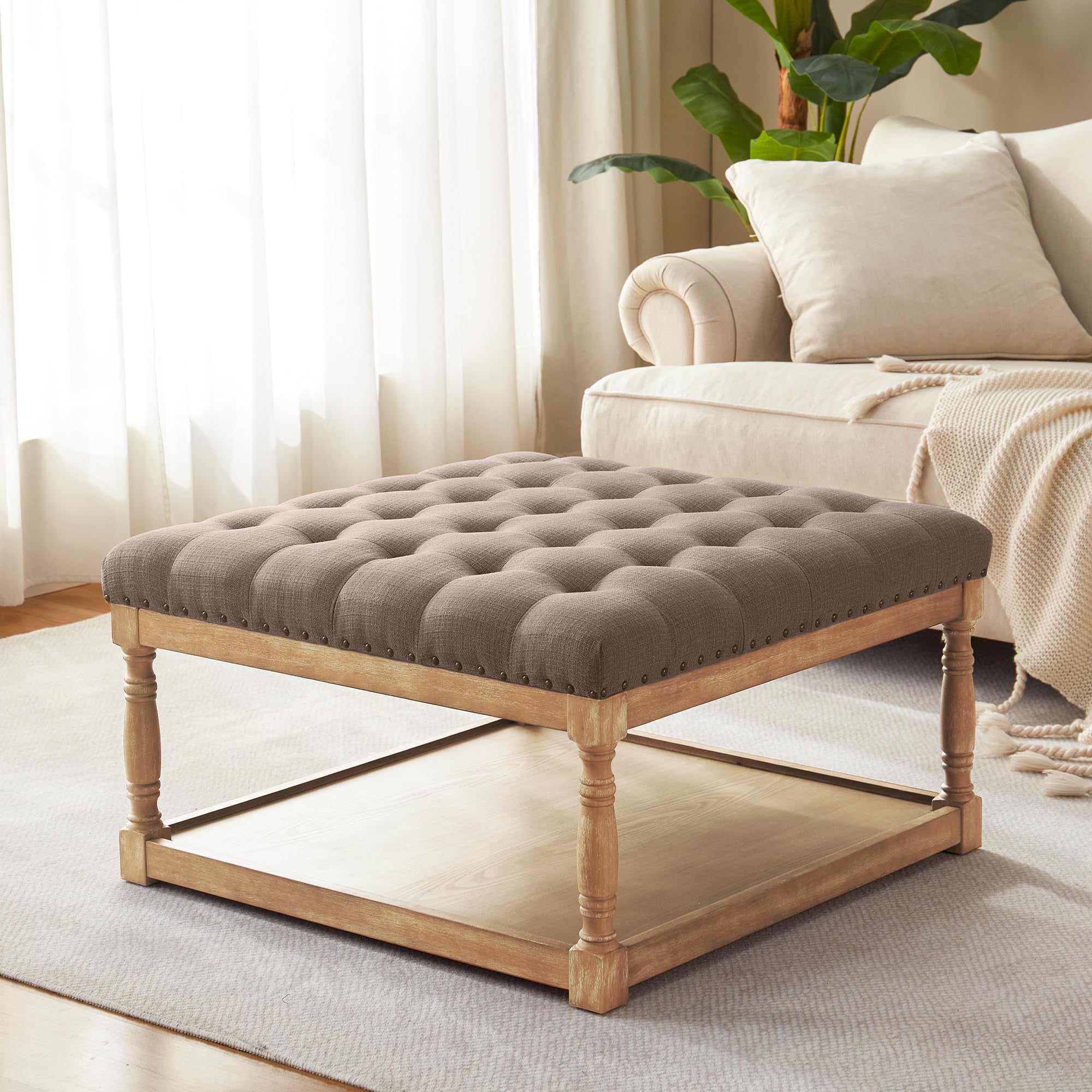 HUIMO 33-inch Large Square Ottoman Coffee Tables