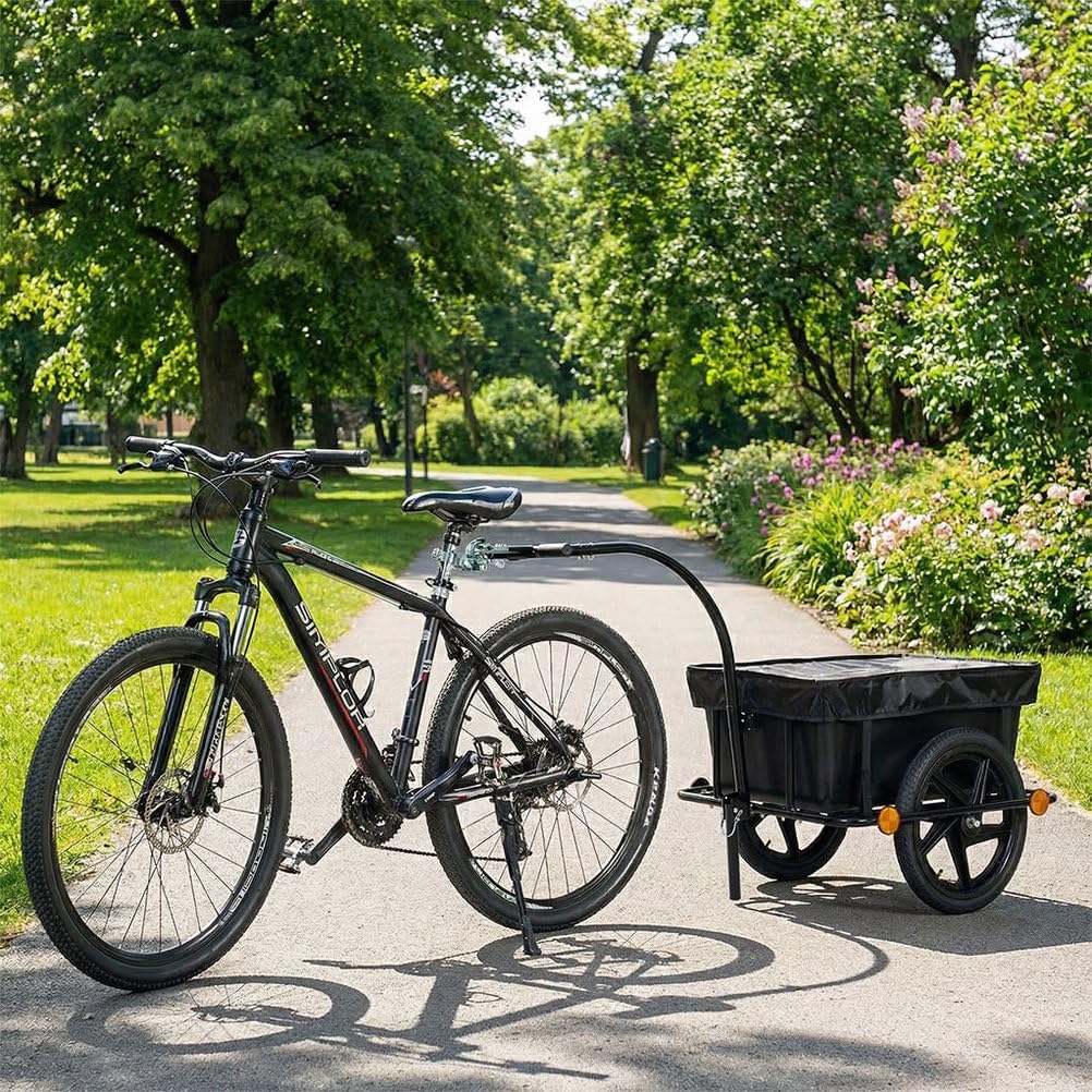 Bike Cargo Trailer with Removable Storage Box & Waterproof Cover, Heavy Duty Steel Bicycle Wagon Cart, Universal Quick-Connect Coupler, Reflectors, Large Storage Hauler for Groceries, Tools & Gear
