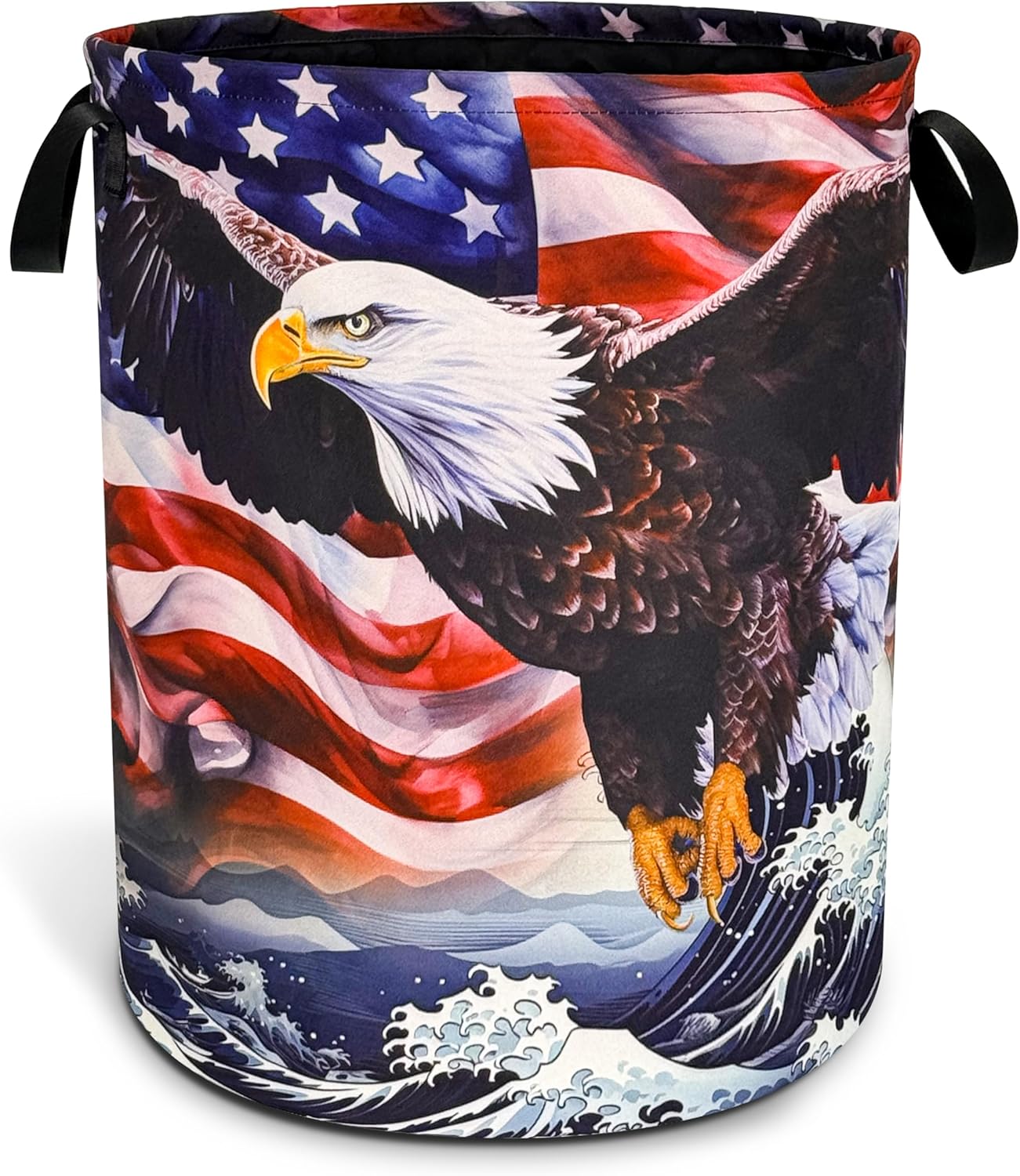 American Flag Eagle Wave Laundry Basket Foldable Oxford Cloth Funny Tote Bag Laundry Hamper Clothes Storage Bucket Toy Organizer For Bathroom/Laundry Storage/Bedroom 18.9x16.5 Inch