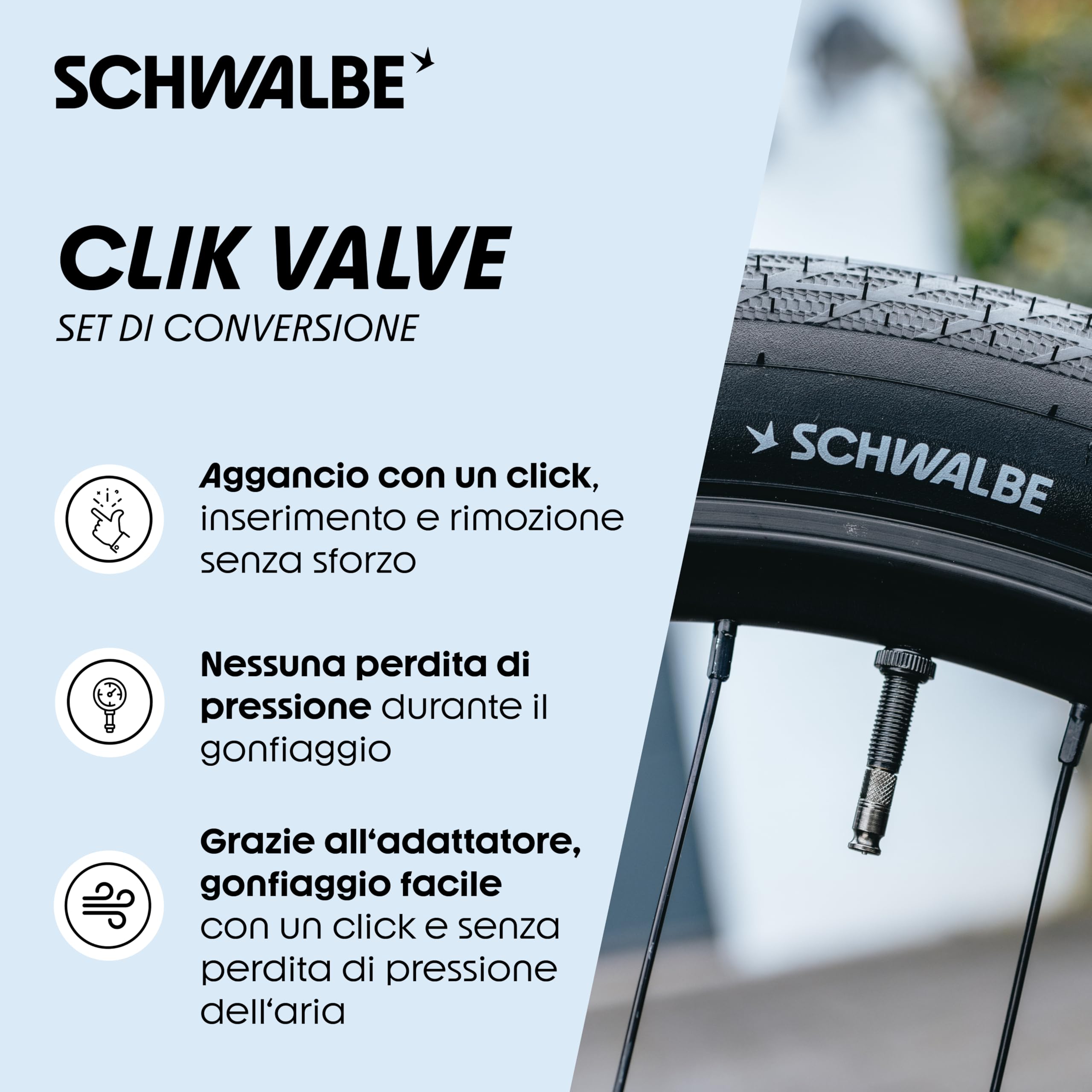 Schwalbe Clik Valve Conversion Set – Kit di conversione per valvole pneumatici