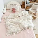 BuLuTu Muslin Cotton Pink Floral Print Duvet Cover for Toddler Girls Kids Comforter Cover for Toddler Bed/Crib Duvet Cover with Ruffles, 47