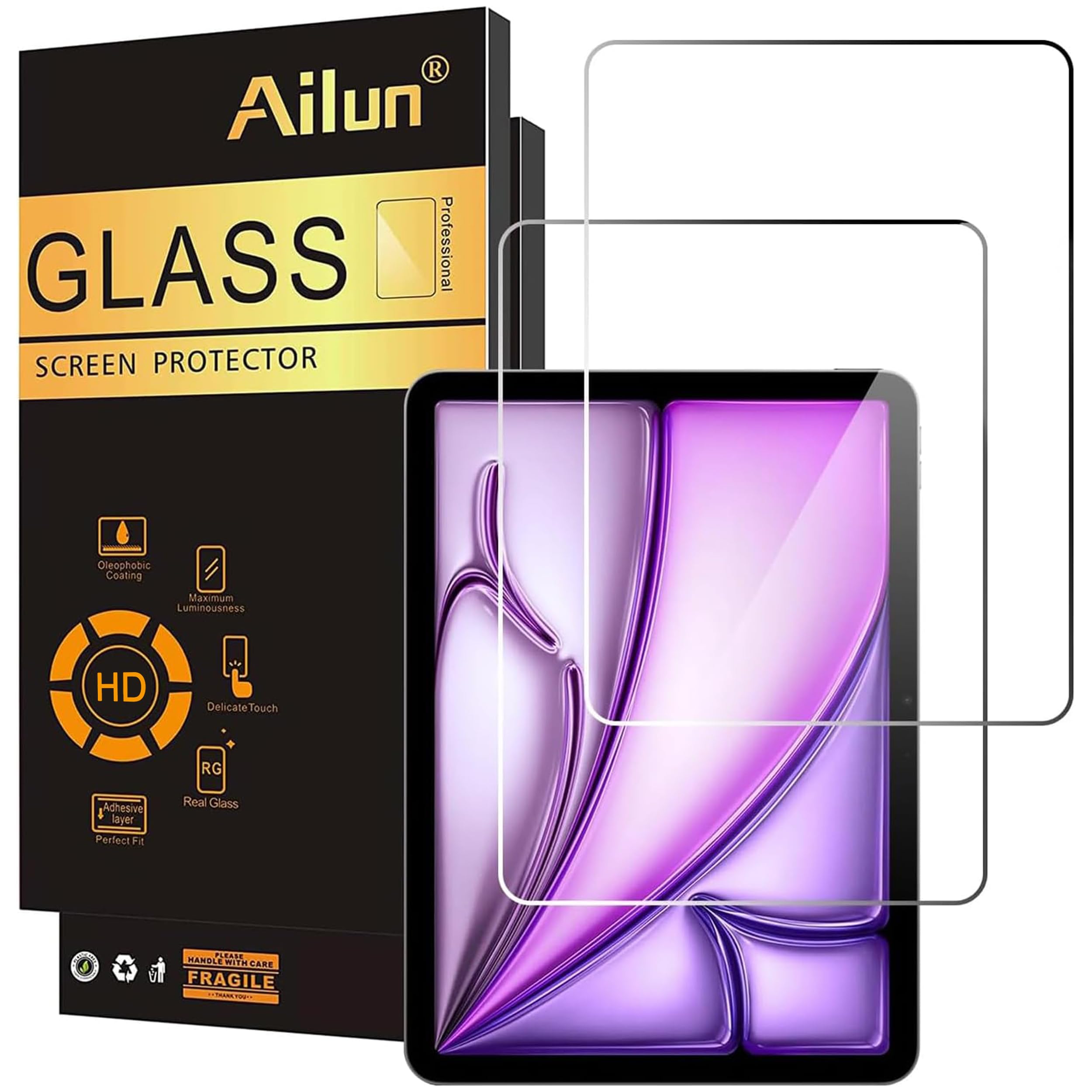 Photo 1 of *Opened* Ailun Screen Protector for iPad Air 13 Inch 2026/2025/2024 [8/7/6th Gen,M4/M3/M2], iPad Pro 13 Inch 2025/2024 [8/7th Gen,M5/M4], Tempered Glass Face ID Apple Pencil Compatible Case Friendly 2 Pack
