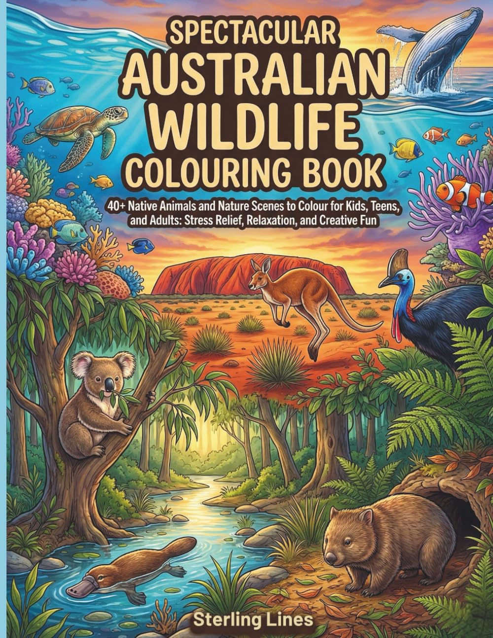 Spectacular Australian Wildlife Colouring Book: 40+ Native Animals and Nature Scenes to Colour for Kids, Teens, and Adults: Stress Relief, Relaxation, and Creative Fun