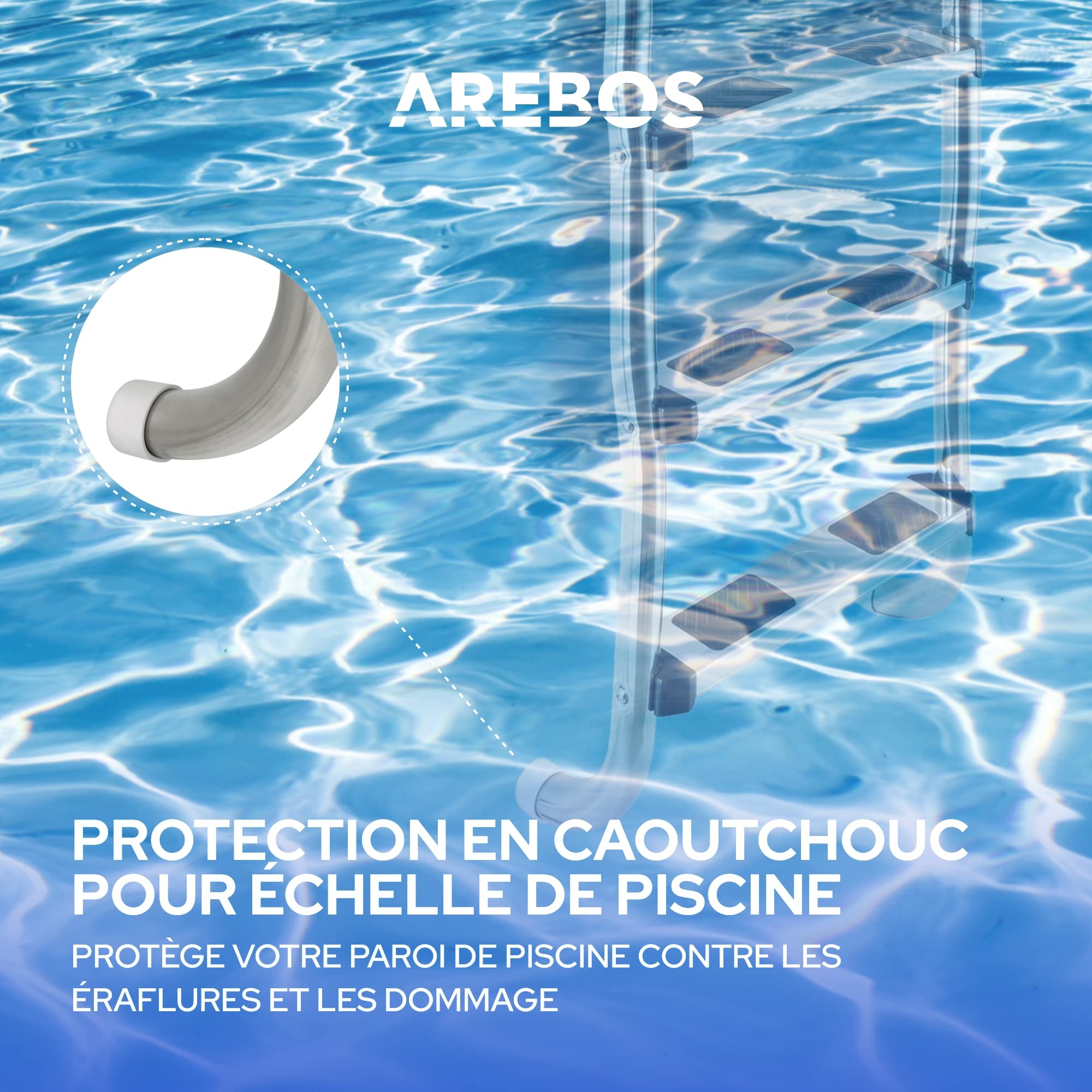 Arebos Échelle de Piscine INOX 3 ou 4 marches Patins antidérapants Dimensions 132 x 45 x 23 cm Argent