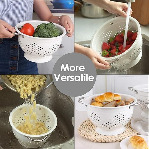 Miniatura 5 de Rorence Coladores de acero con recubrimiento en polvo 3 cuartos y 5 cuartos de galón Juego de 2 - Blanco