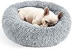 Hoewina Dog & Cat Bed for Indoor Cats, 20in Calming Donut Bed for Puppy and Kitten, Washable Round Fluffy Pet Bed for Small Medium Dogs and Cats (Light Grey)