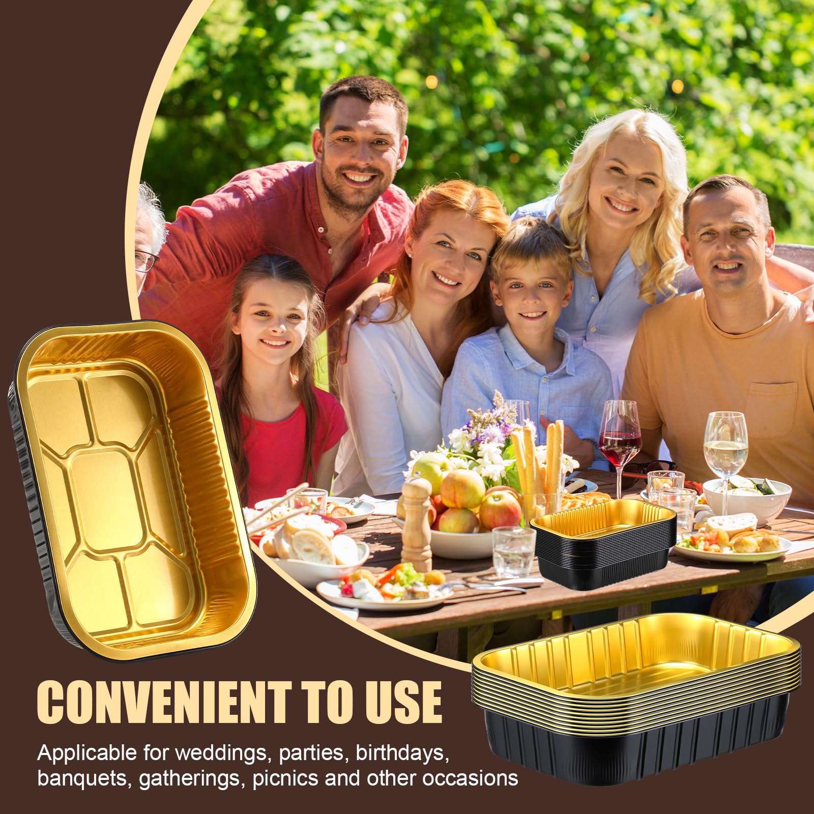 Funnymoom Paquete de 30 sartenes de aluminio con tapas, incluye 10 unidades de mesa de vapor de horno de tamaño medio de 10 x 13 pulgadas, bandejas de papel de aluminio de aluminio, paquete de 20