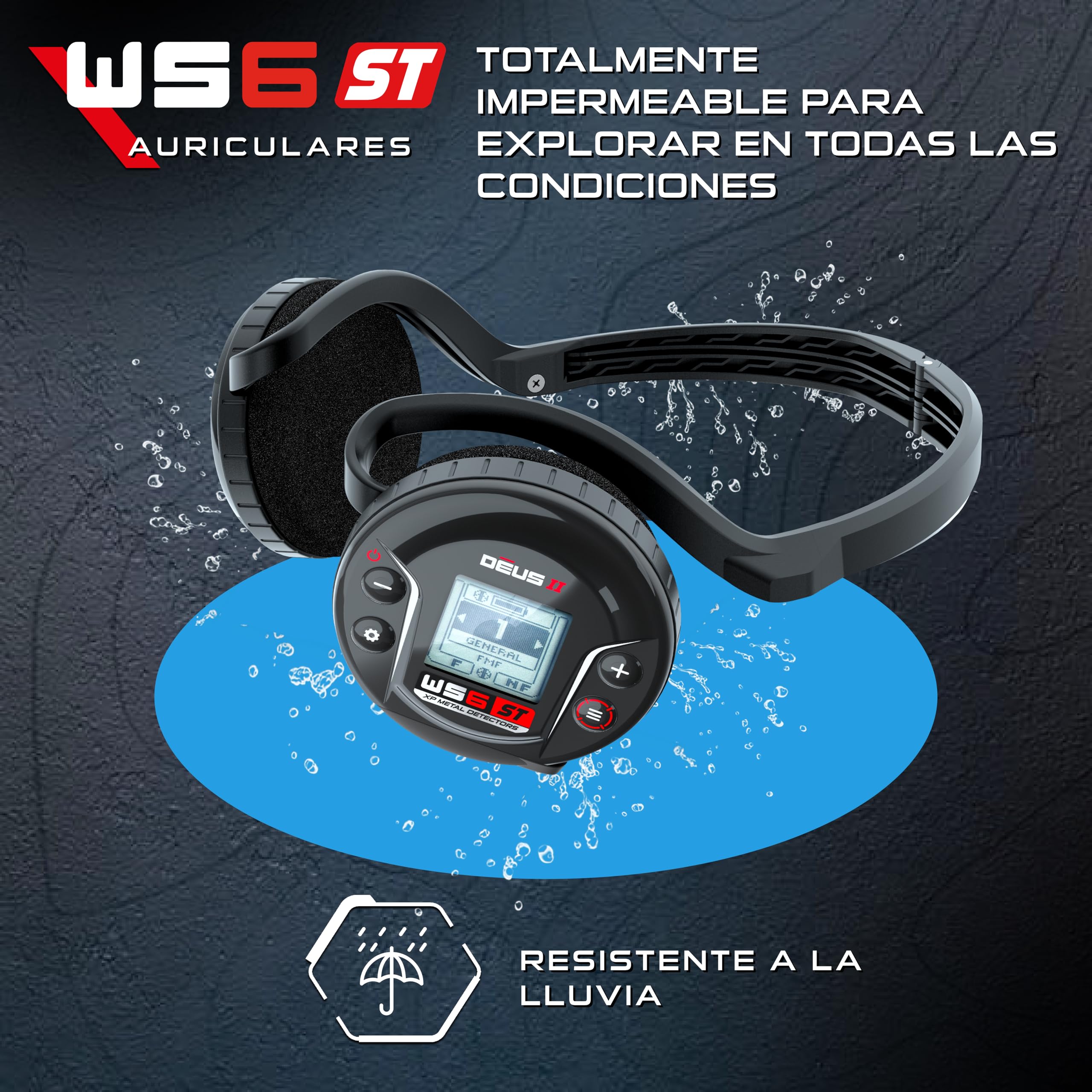 XP Metal Detectors WS6 ST Auriculares Stereo inalámbricos ultrarrápidos y Mando para controlar el Deus II, diseño Compacto e Inteligente, ergonómicos, Ligeros, Resistentes a la Lluvia (WS6ST)