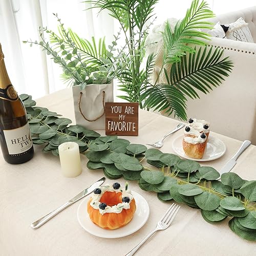 Miniatura 7 de CEWOR 16 guirnaldas de eucalipto, guirnalda de vegetación para mesa, hojas de eucalipto artificiales de eucalipto para decoración de bodas, fiestas,