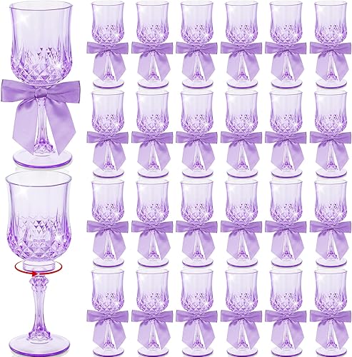 Miniatura 9 de LemonRoad 24 copas de vino de plástico de 3 onzas, copas de San Valentín vintage con lazos, copas de champán coquetas, copas irrompibles para Claro,