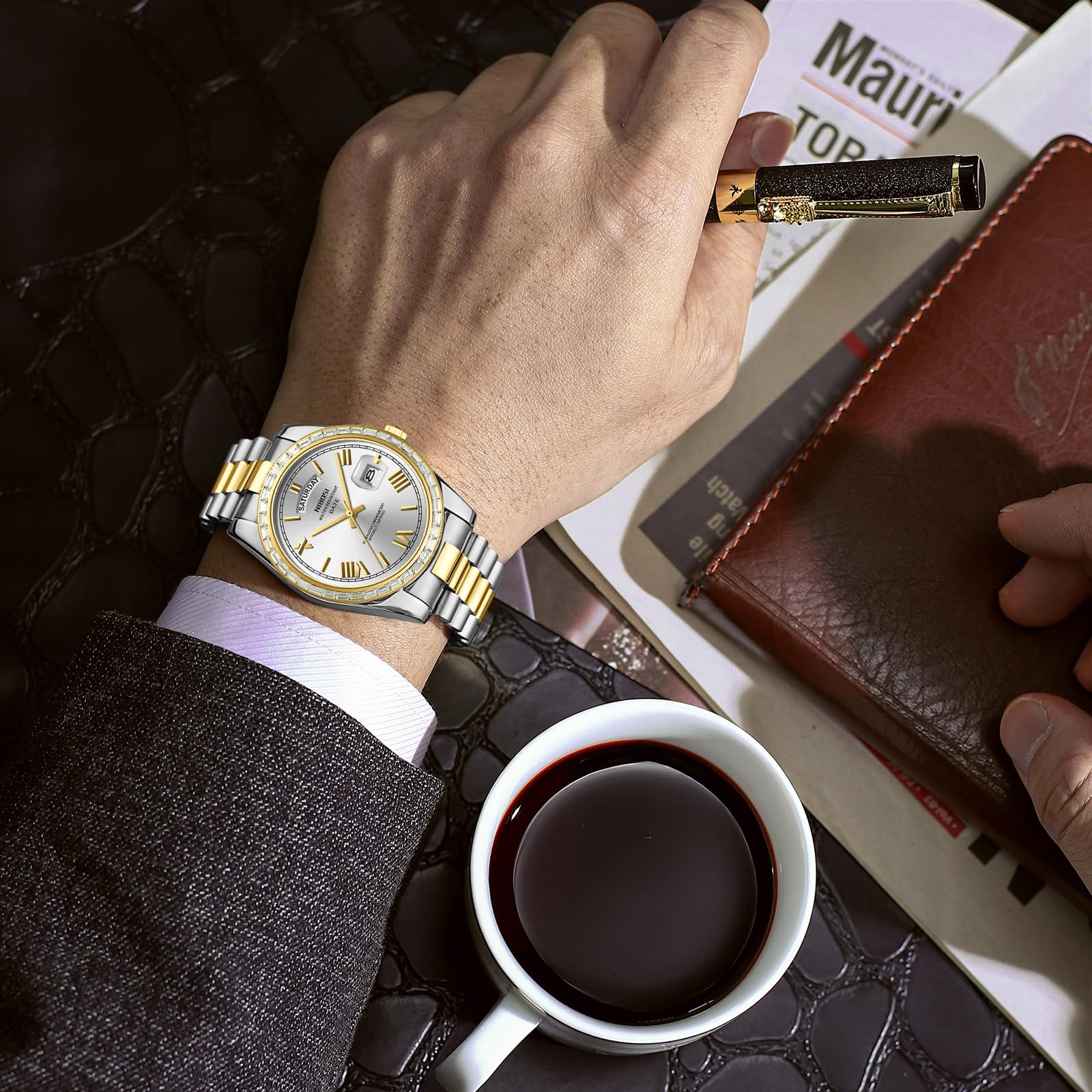 NIBOSI Orologi da uomo analogico al quarzo lunetta con diamanti quadrante in acciaio inossidabile oro rosa argento orologi da uomo impermeabili Business Classic Dress orologio da polso con giorno data