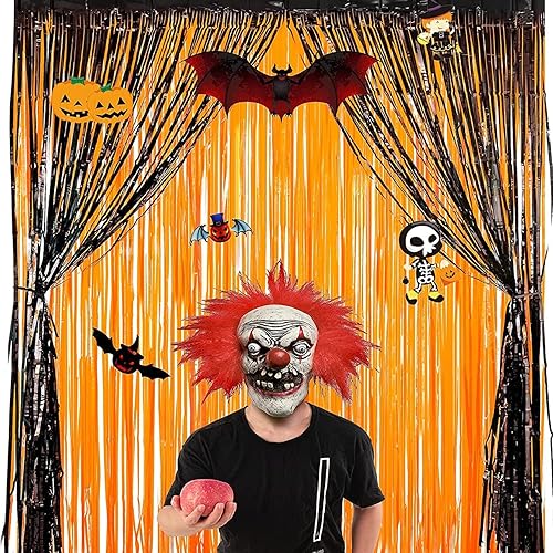 Miniatura 9 de Cortinas de flecos de papel de aluminio para decoración de fiesta de Halloween, fondo de fotos de oropel naranja, serpentinas metálicas para