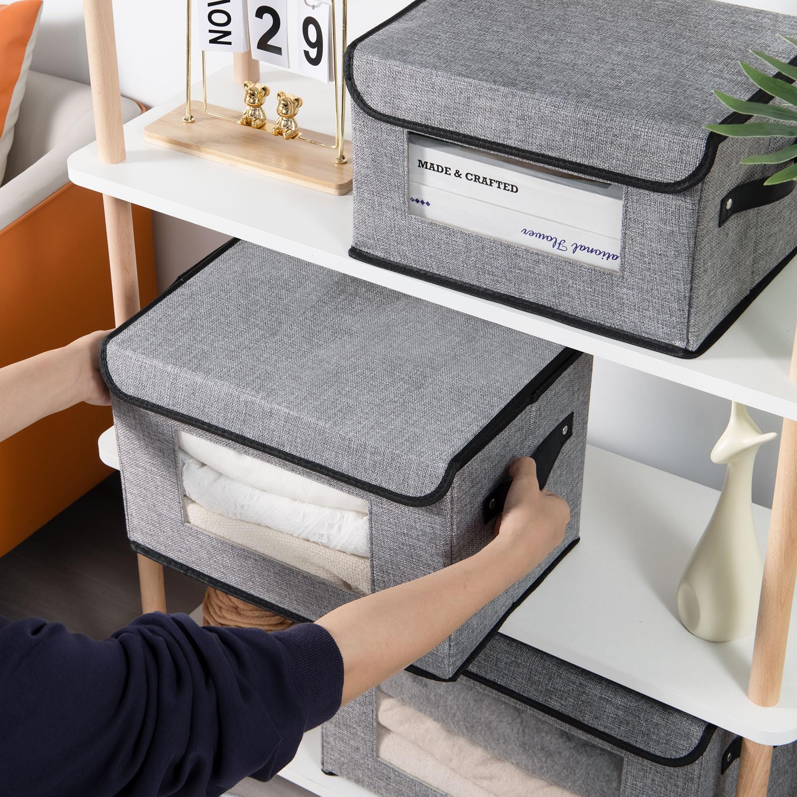 YheenLf Storage Bins with Lids, Shelf Basket with Handles - Image 2