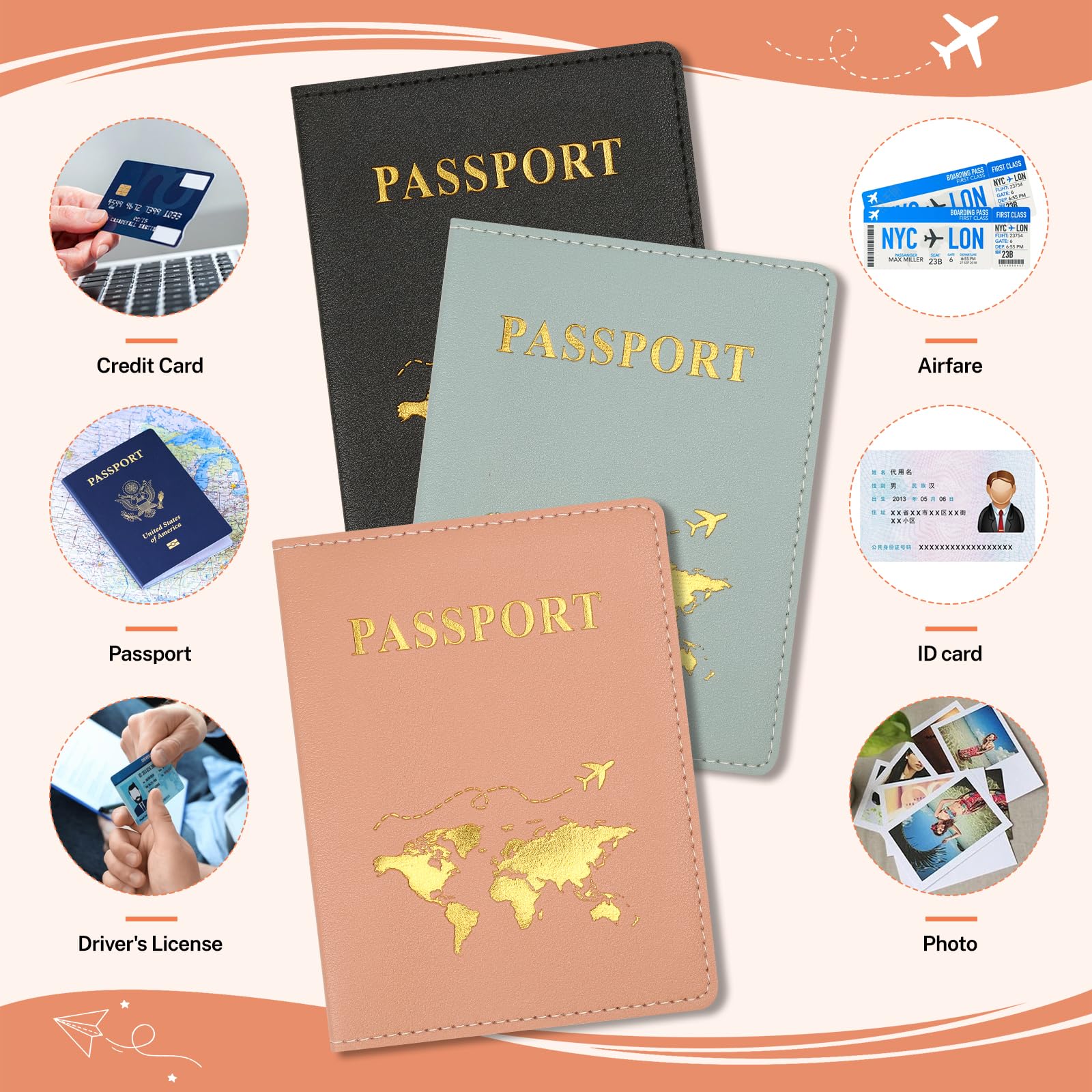 5 Pièces Protege Passeport, Porte Passeport en Cuir PU, Pochette Passeport 5 Couleurs avec Fentes, Protège-Passeports pour Billets, Cartes D'embarquement, Cartes De Crédit, Cartes De Visite