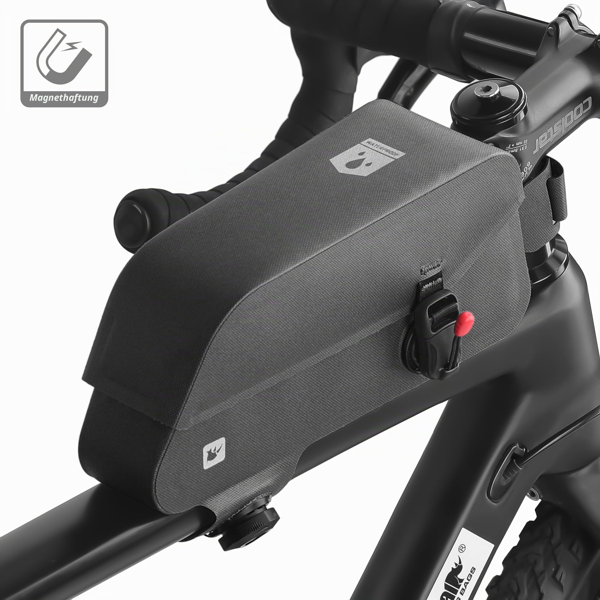 Rhinowalk Fahrrad-Oberrohrtasche, Fahrradrahmentasche, vollständig wasserdicht und stabil, Fahrradrahmentasche, Fahrradtasche, professionelles Fahrradzubehör für Mountainbike, Rennrad-Schwarz