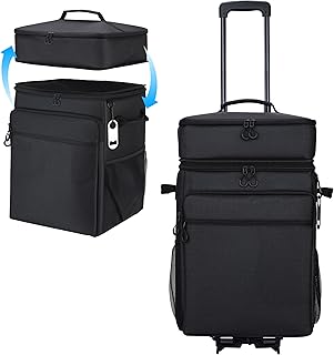 Rolling Cooler with Wheels, 80-Can Leakproof Portable Soft Cooler | Collapsible Insulated Rolling Cooler Bag on Wheels and Handle for Beach Picnic Camping Grocery Shopping