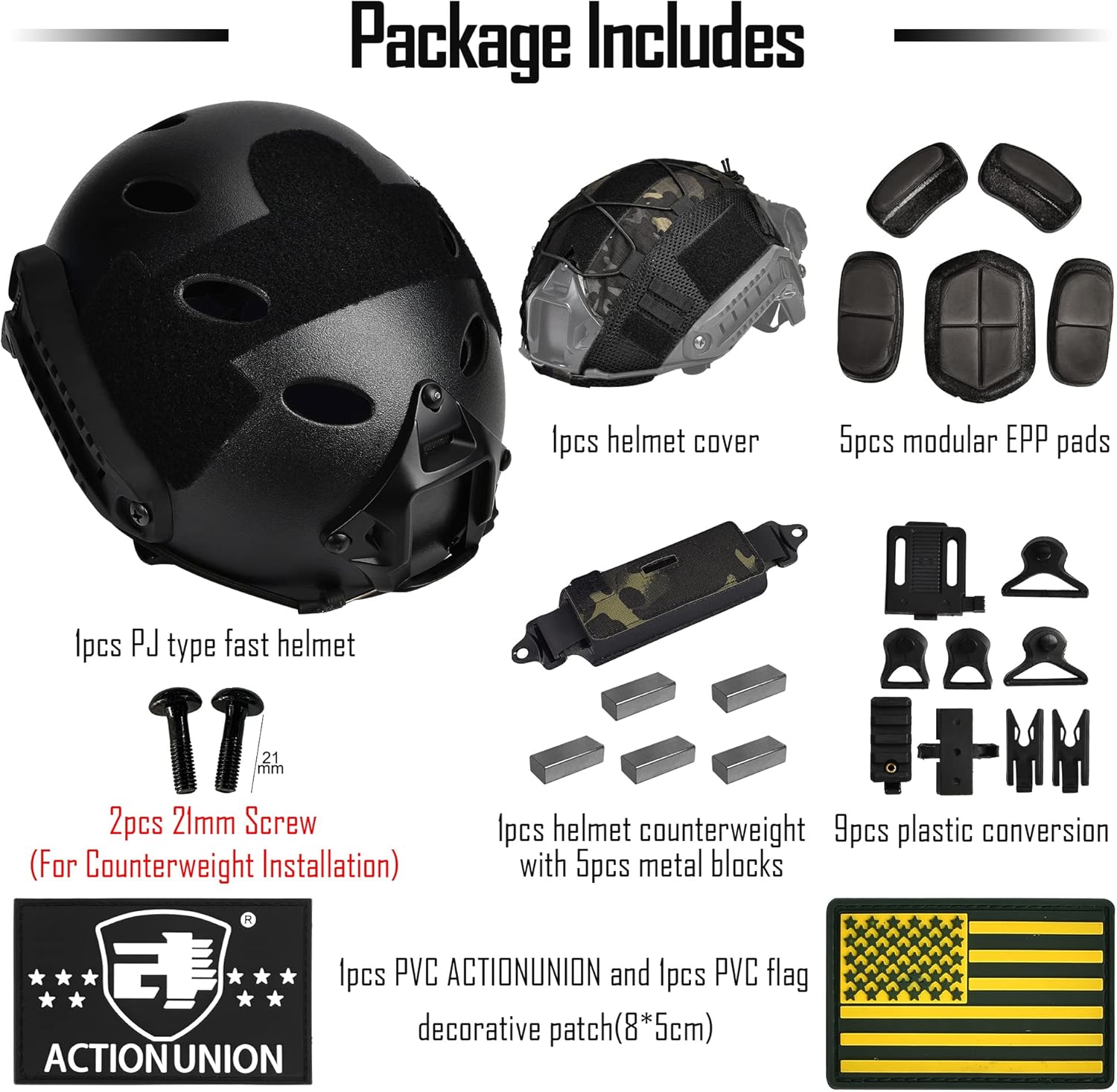 ACTIONUNION Airsoft Fast Helmet Pro Set PJ Type Tactical Paintball Helmet (Black Set) : Sports & Outdoors