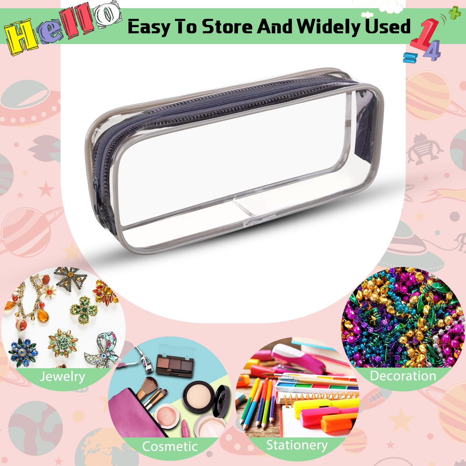 50 estuches transparentes de gran capacidad para exámenes, bolsa de PVC grande con cremallera, bolsa de plástico estético, portátil, bolsa de aseo de viaje para oficina, papelería, almacenamiento de