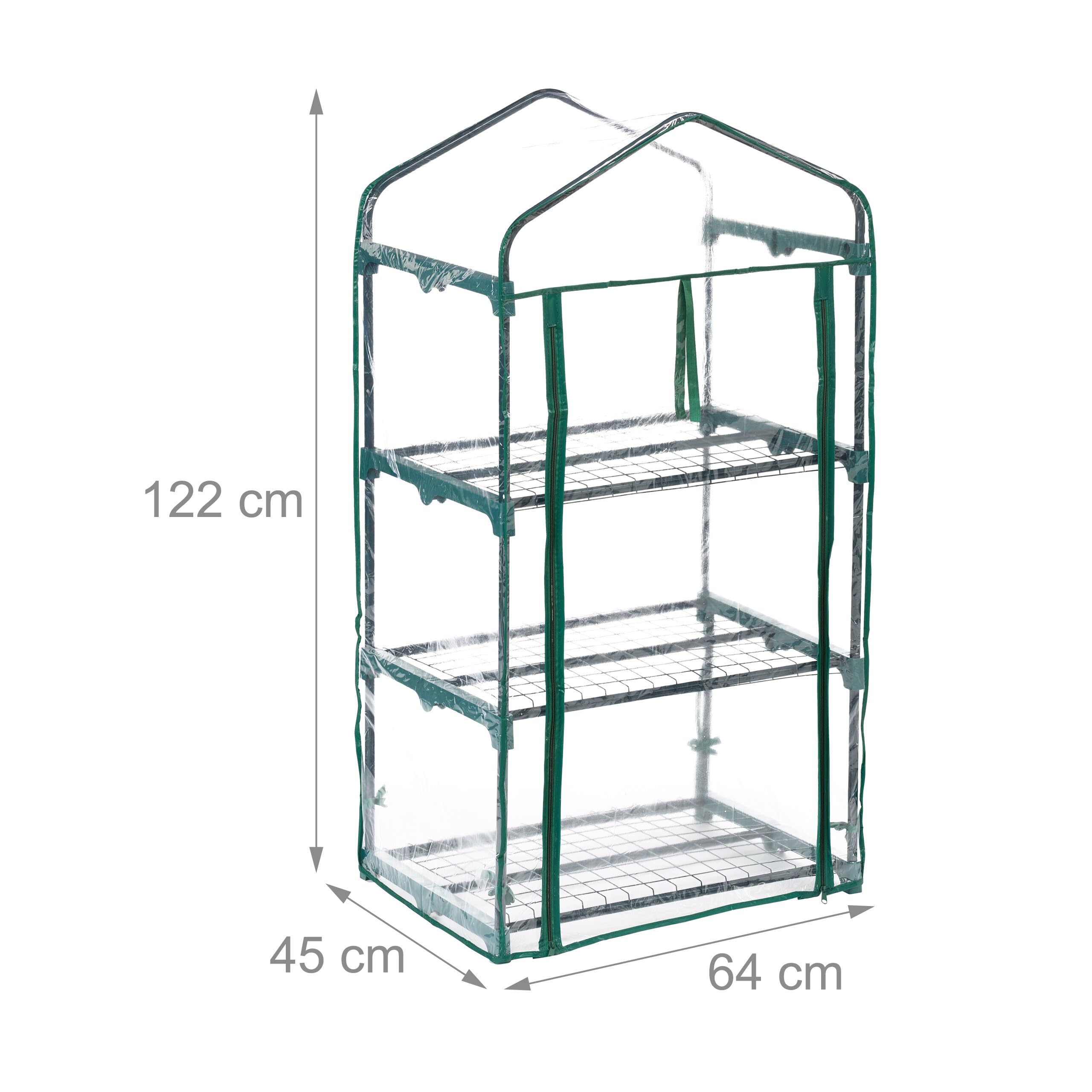 Relaxdays Serra per Il Balcone, a 3 Piani, HLP: 122x64x45 cm, in Acciaio e Telo in PVC Giardinaggio, Trasparente Verde