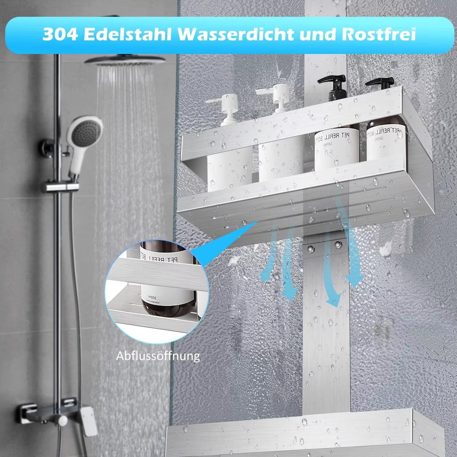 Mensola Doccia da Appendere, Mensola Doccia Senza Fori per Porta Doccia Senza Telaio in Vetro, Cestino Doccia in Acciaio Inox da Appendere per Porta Doccia in Vetro, Organizzatore da Bagno