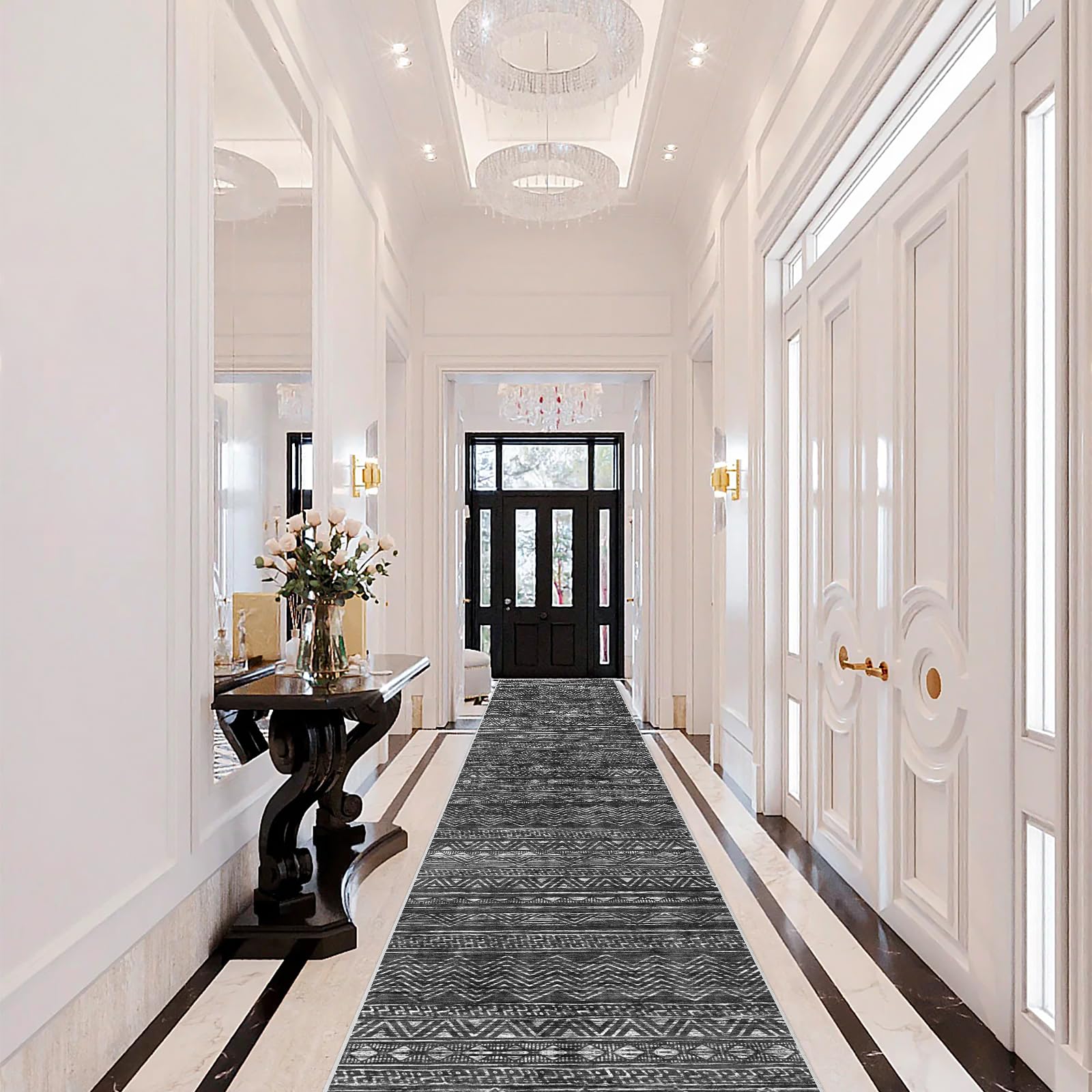 Moroccan Hallway Runner Rug 2'6''x16' - Washable Kitchen Rugs Non Slip Floor Carpet Rubber Backing Long Mat for Bedroom Laundry Living Room 2'6''x16'