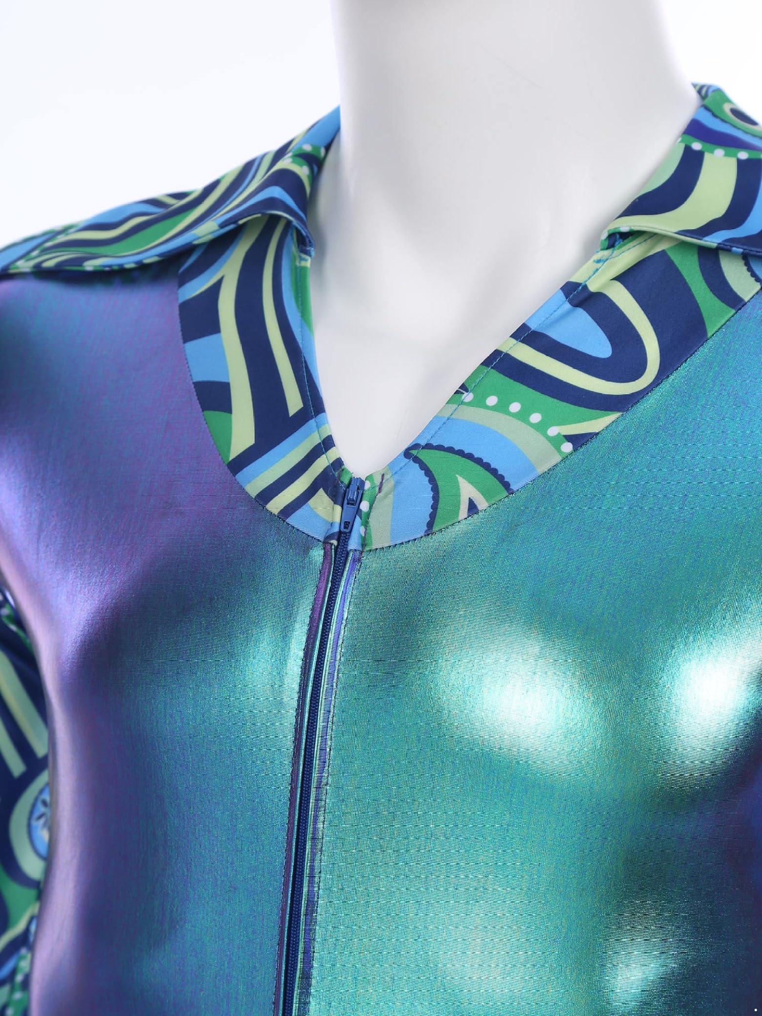 Herren Metallic Jumpsuit Glitzer 70er 80er Jahre Hippie Disco Outfit Overall Mit Schlag Festival Party Fasching Clubwear