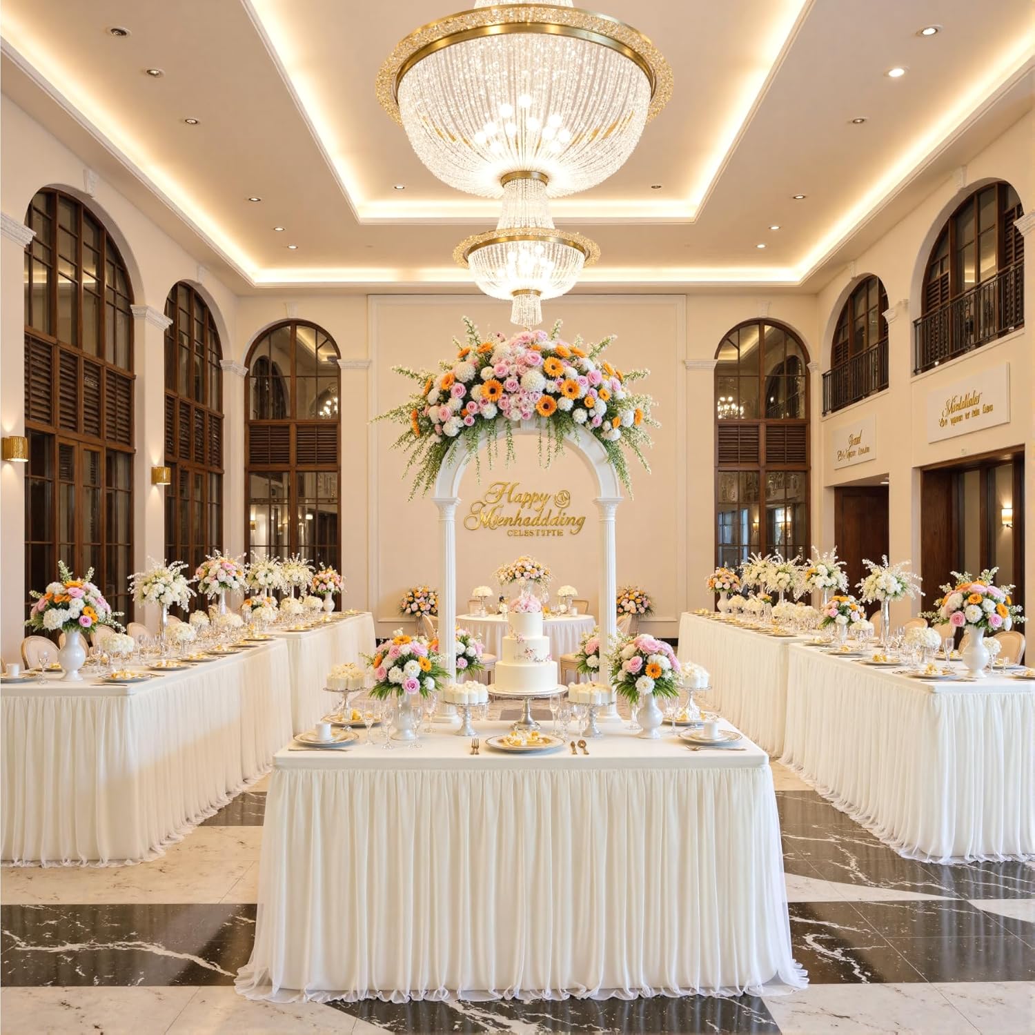 leegleri 2 pk 6ft Ivory Tulle Tablecloth for Rectangle Tables, 2-in-1 Cream Table Covers with Tulle Skirt,Wrinkle Free Stretchy Ruffle Tulle Table Cloths Fitted for Wedding Party Banquet Vendor