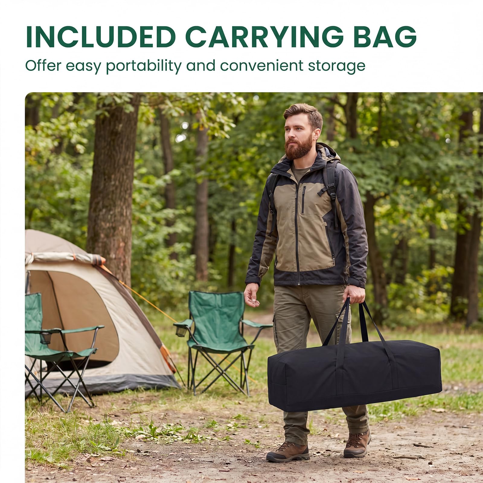 HOMASIS Campingtisch klappbar, tragbarer Klapptisch für 4-6 Personen, rollbarer Picknicktisch aus Kiefernholz mit Tragetasche, Outdoor Falttisch für Reisen, Grillparty, Picknick, Garten, Strand