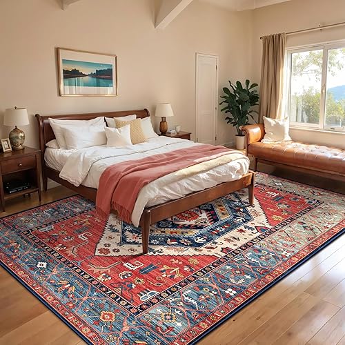 Miniatura 3 de SERISSA Washable Rugs 8x10 Area Rugs, Large Non-Slip Boho Living Room Rust Rug, Ultra Soft Vintage Print Distressed Oriental Tribal Farmhouse Carpet