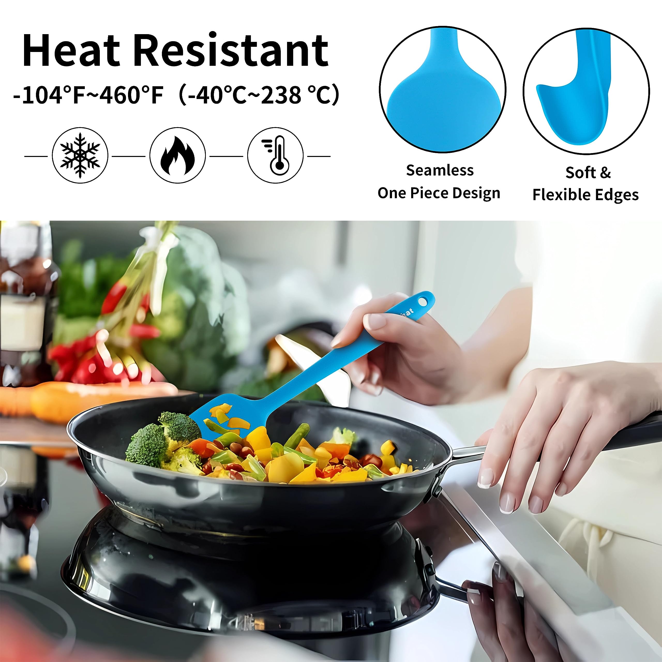 Anaeat Juego de 5 espátulas de silicona, diseño de una sola pieza sin costuras, espátulas de goma antiadherentes, sin BPA, raspador de cocina flexible para hornear, cocinar, raspar y mezclar