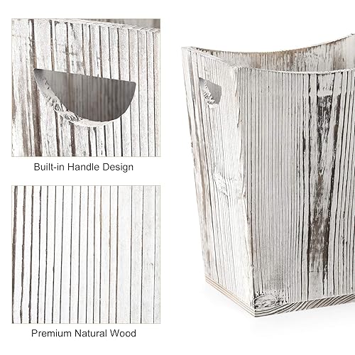 Miniatura 10 de BTY Bote de basura de madera de granja, pequeño contenedor de basura cuadrado para basura, rústico, para el hogar, cocina, oficina, con asa para