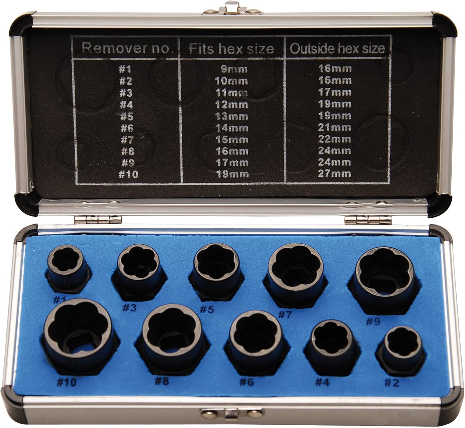 Kraftmann 20210 | Special Socket Set | Screw extractor | 10 mm (3/8") Drive | twist type 9-19 mm | 10 pcs.