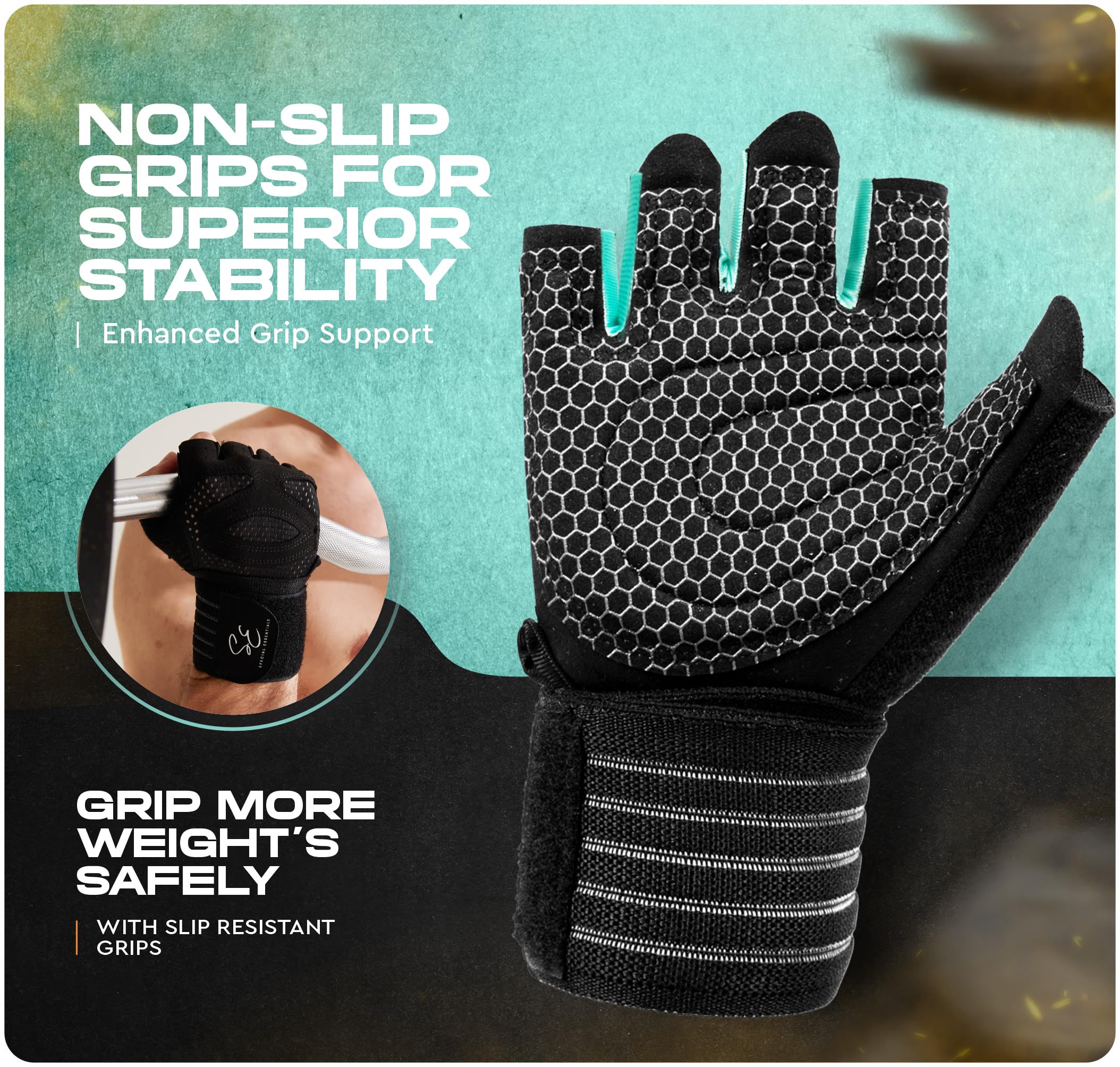Special Essentials Gewichtheben Gym Handschuhe für Männer und Frauen - Fingerlose Trainingshandschuhe mit Anti-Rutsch-Polsterung und Handgelenkschlaufe - Perfekt für Übung, Radfahren & Training