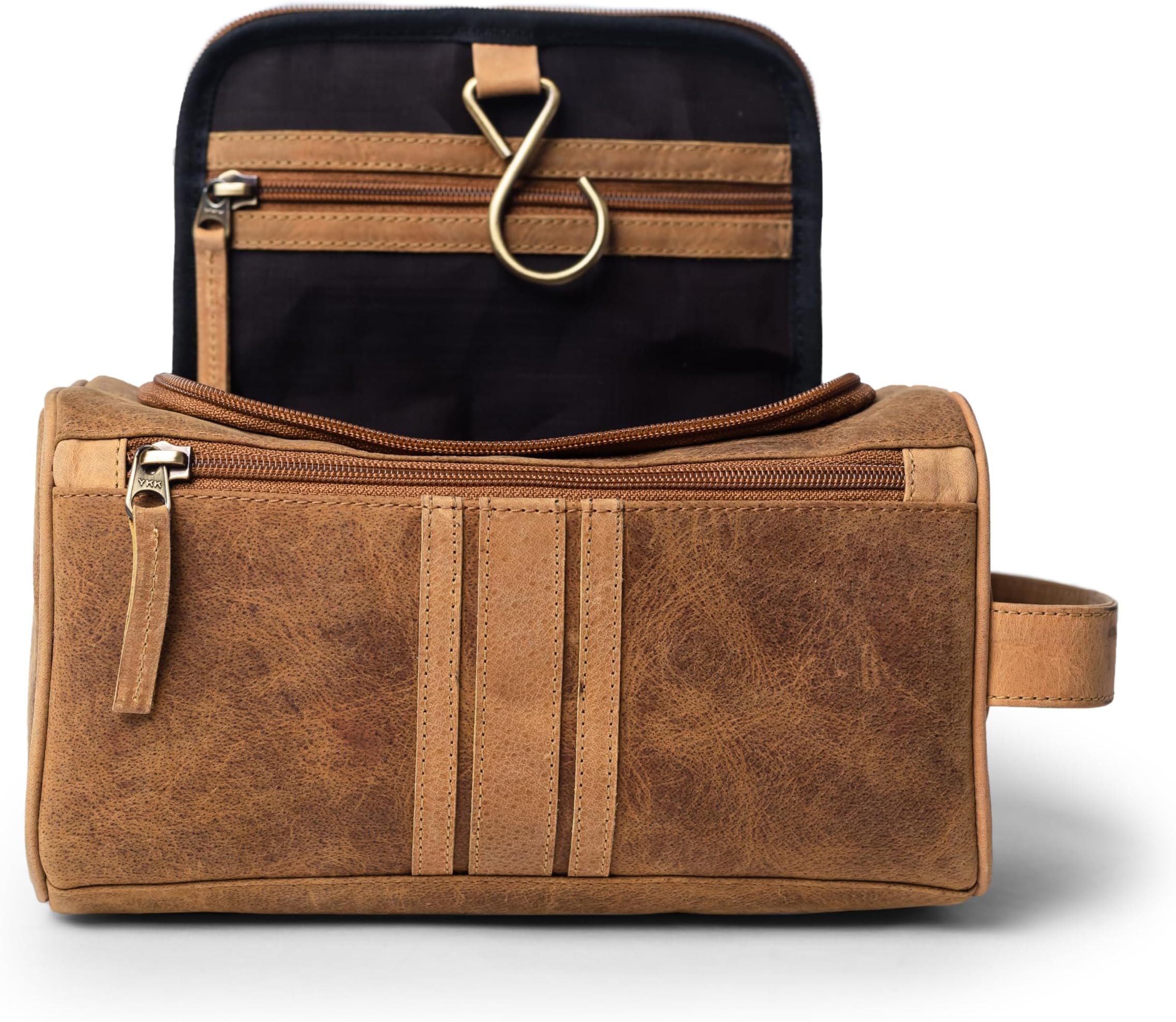 Nolita Handmade Genuine Buffalo Leather Hanging Toiletry Bag Travel Dopp Kit for Men and Women Crazy Horse Distressed Vintage Brown